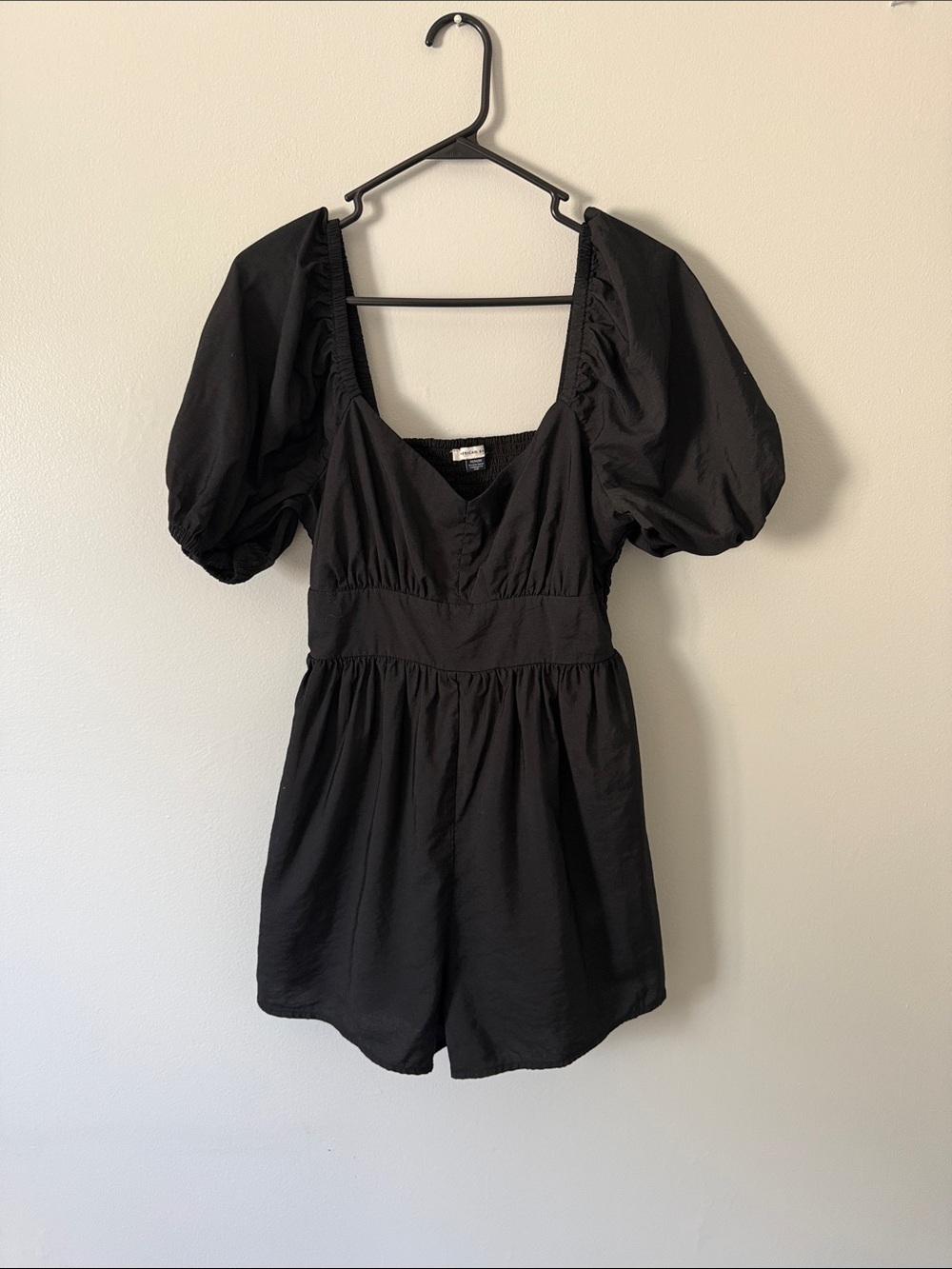 American Eagle Outfitters Black Puff Sleeve Romper Dress with Pockets